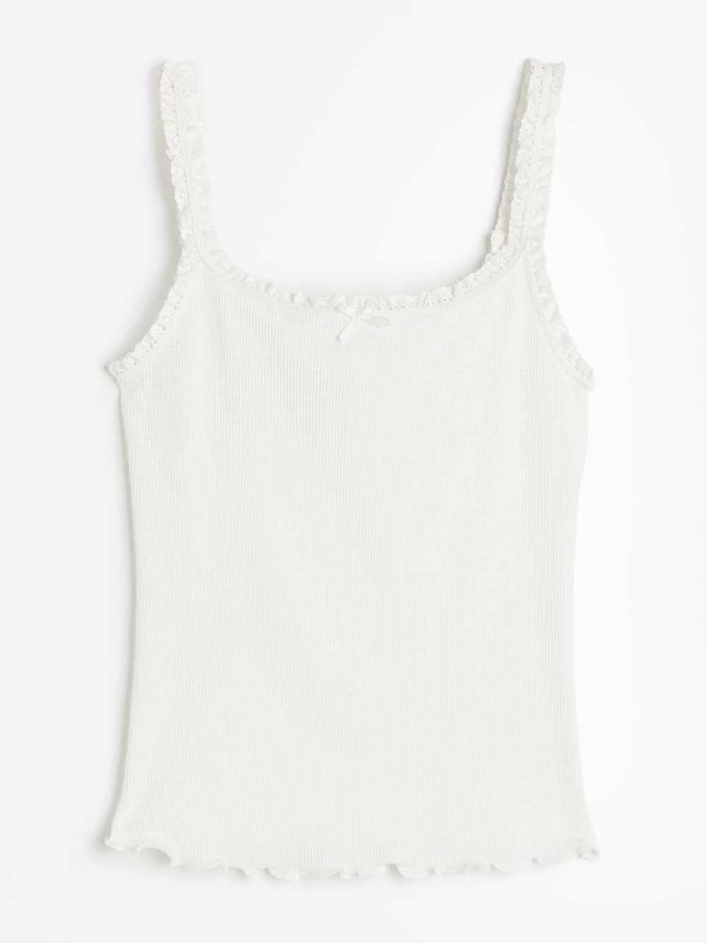 H&M Divided White Lace Trim Bow Cami Tank Top - XXS